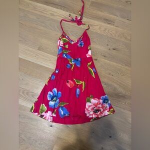Fuchsia Red Pink Hollister Floral Fit & Flare Summer Short Dress Size XS